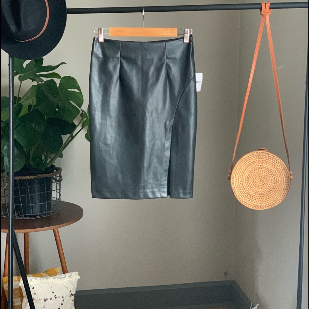 Midi Leather Skirt with side slit